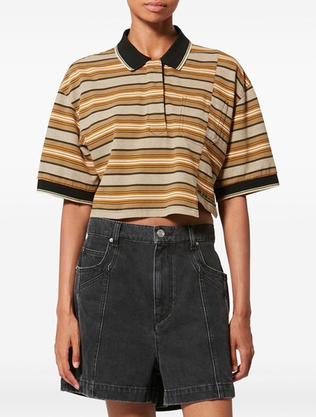 MARANT ÉTOILE - Striped cotton piqué cropped polo shirt