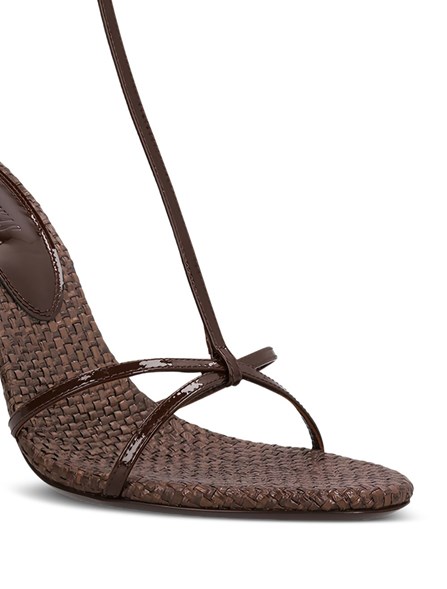 PARIS TEXAS - PATENT LEATHER AND RAFFIA T-STRAP SANDALS