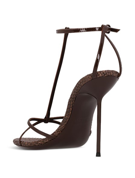 PARIS TEXAS - PATENT LEATHER AND RAFFIA T-STRAP SANDALS