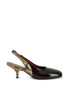 DRIES VAN NOTEN - DRIES VAN NOTEN 黒のパテントレザー製スリングバックシューズ、ヘビ柄レザーインサート付き